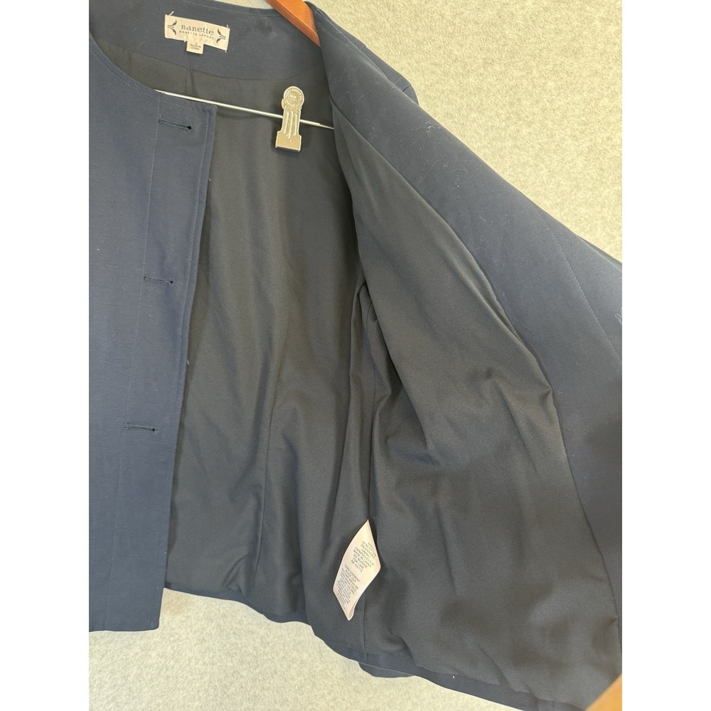 Nanette Lepore‎ Navy Stretch Blazer 12 NWOT Floral Crystal Button Career - Picture 13 of 16